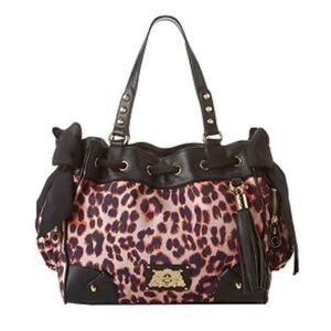 Juicy Couture Vintage Y2K Leopard Print & Black Faux Leather Daydreamer Tote Bag